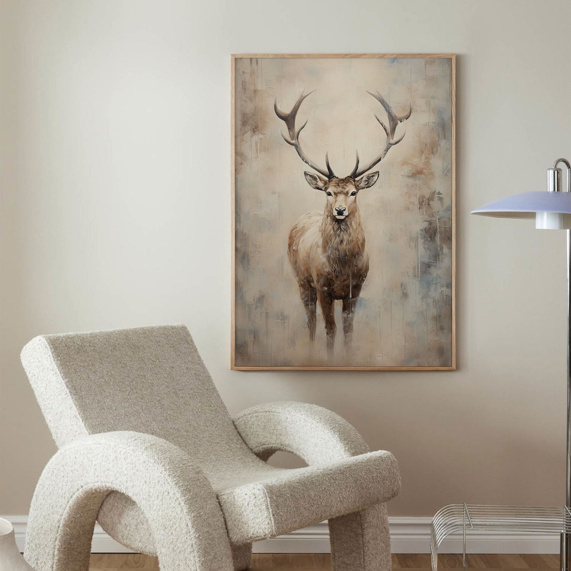 Red Deer Stag Antlers Rustic Wildlife Portrait Painting Poster - Image 3