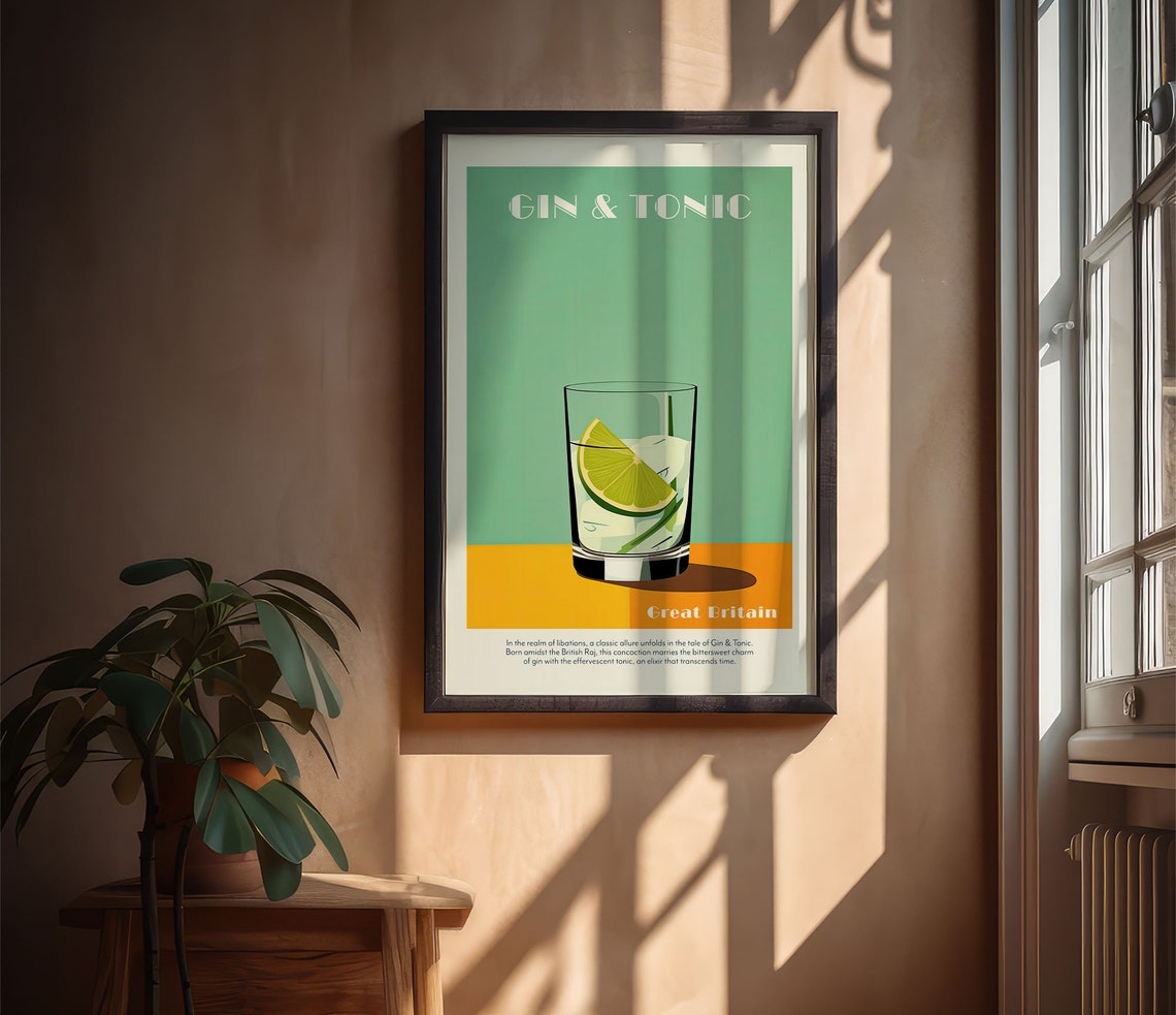 Gin And Tonic Great Britain Classic Retro Cocktail Bar Art Poster - Image 3