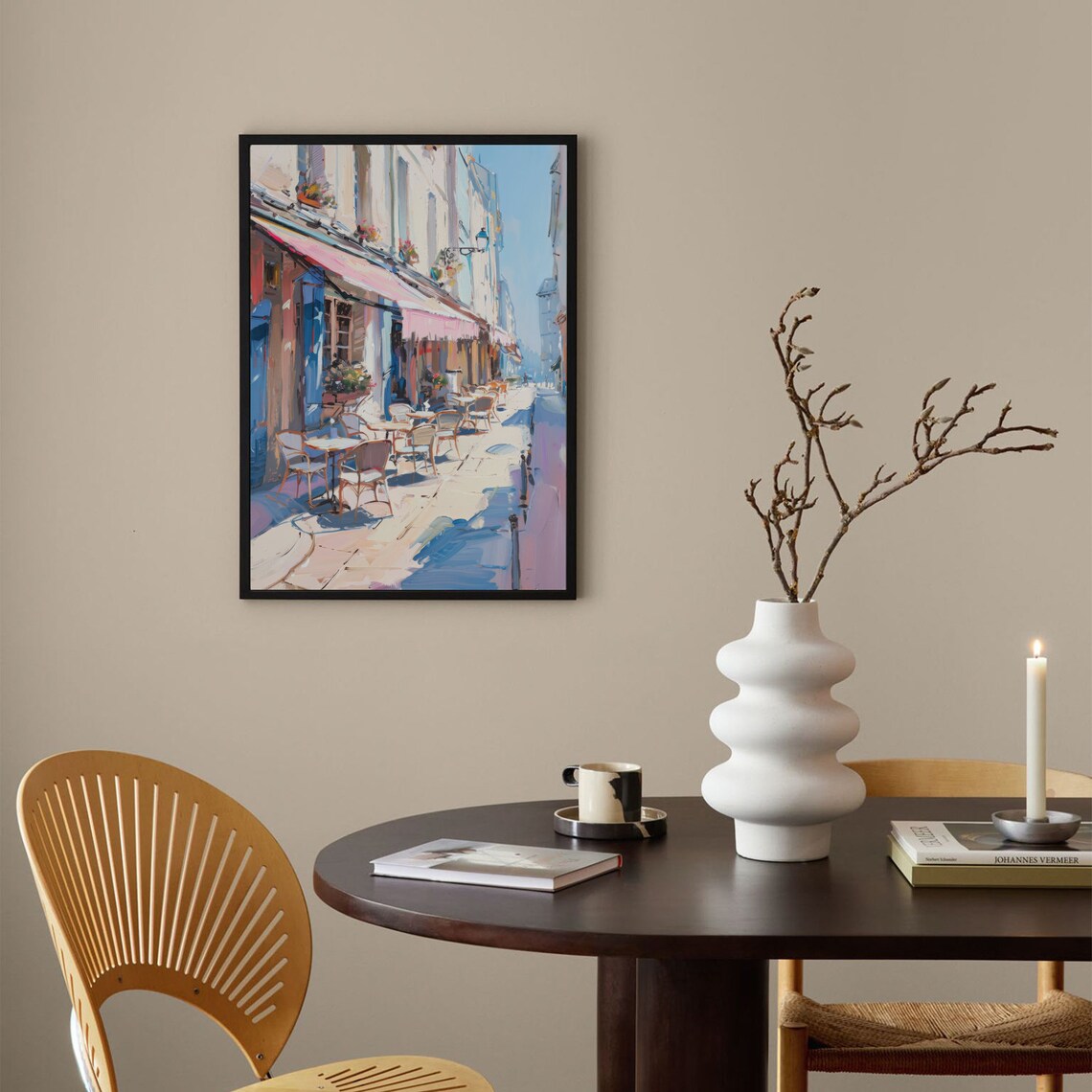 French Cafe Street Pink Awning Bistro Chairs Oil Painting Poster - Image 4