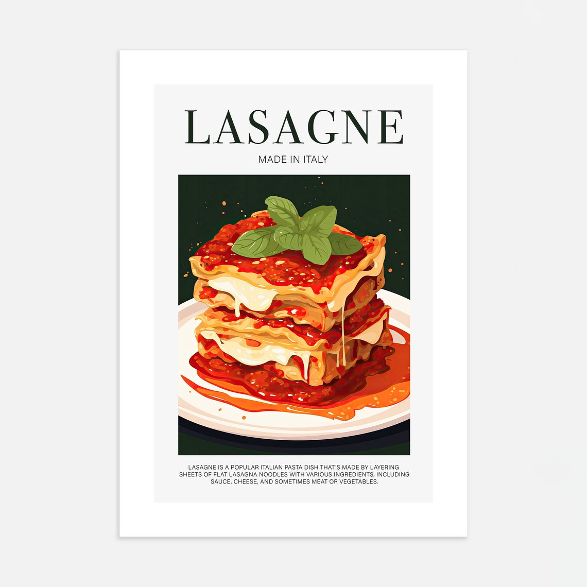 Lasagne Made In Italy Food Poster Cheesy Pasta Slice Kitchen - Image 4