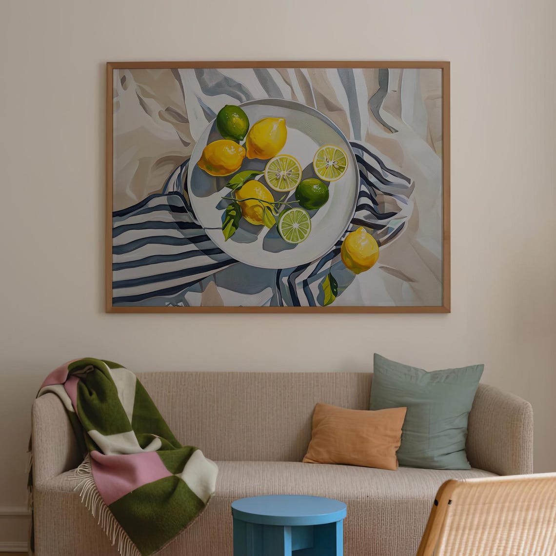 Fresh Lemons On Striped Cloth Sunny Citrus Kitchen Still Life Poster - Image 4