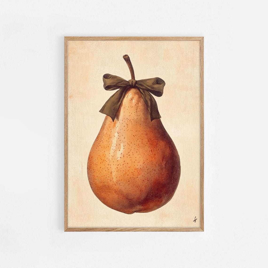 Vintage Pear with Brown Bow Antique Still Life Fruit Art Poster