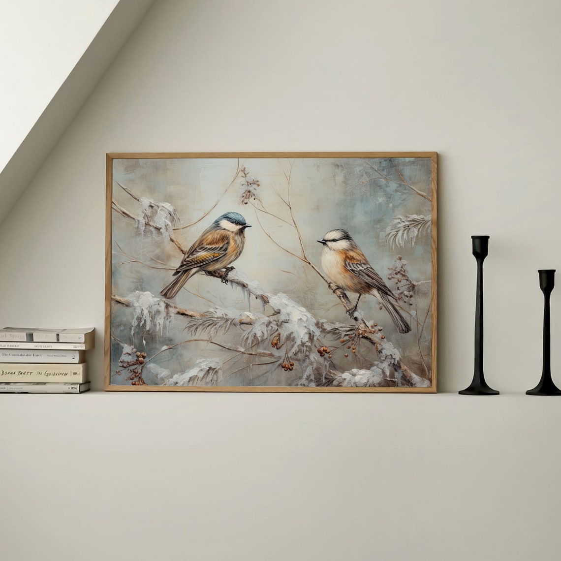 Antique Bird Art Print Vintage Farmhouse Decor Nursery Winter Oil Painting Landscape Painting Snowy Scenery Vintage Farmhouse Print - Image 2