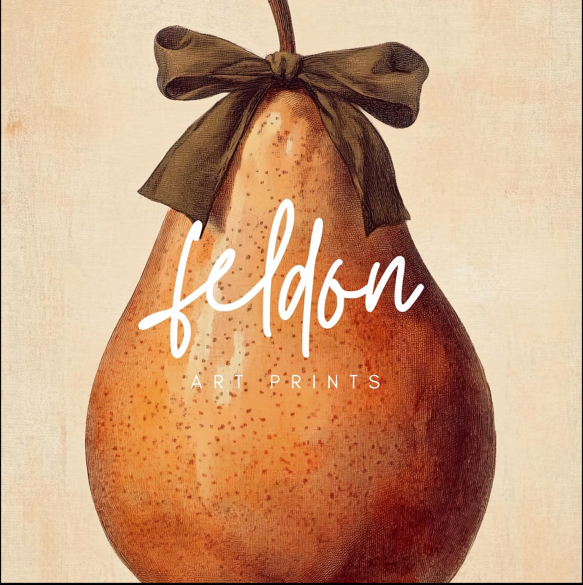 Vintage Pear with Brown Bow Antique Still Life Fruit Art Poster - Image 2
