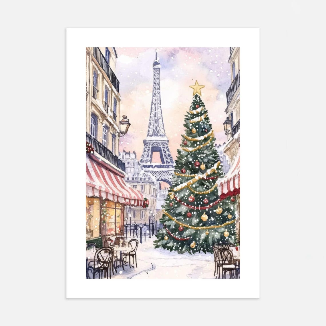 Christmas In Paris Eiffel Tower Tree Snowy Cafe Street Poster - Image 3