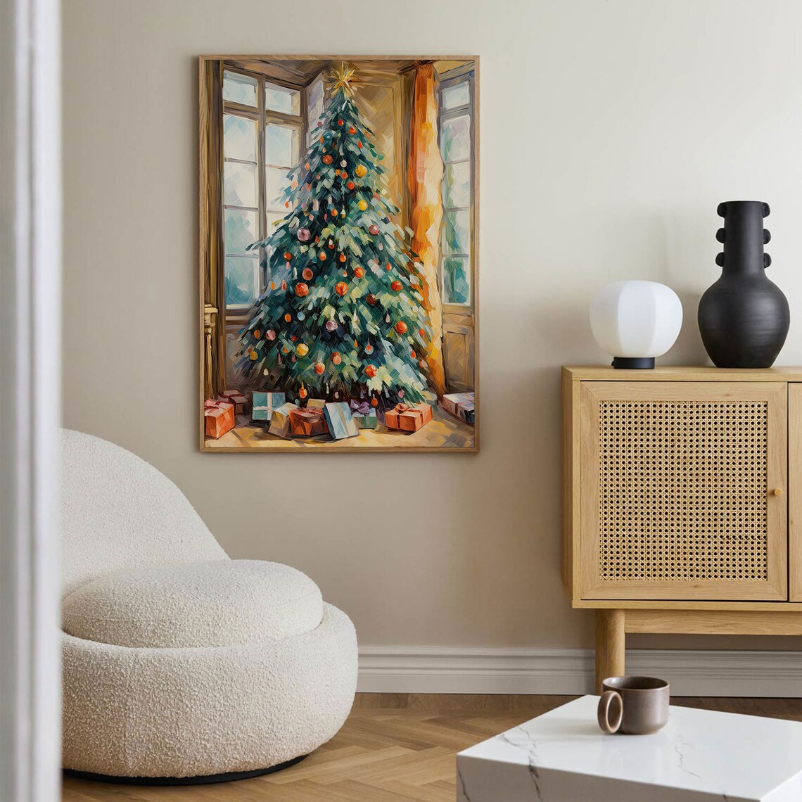 Christmas Tree Sunlit Room Oil Painting Vintage Holiday Gifts Poster - Image 2