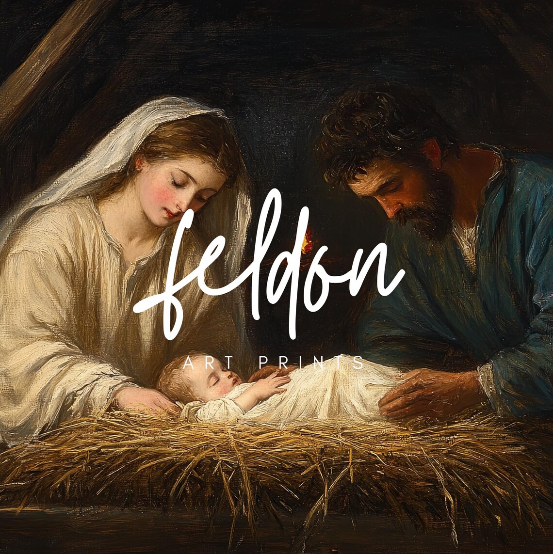 Mary Joseph and Baby Jesus Manger Classical Nativity Art Poster - Image 2