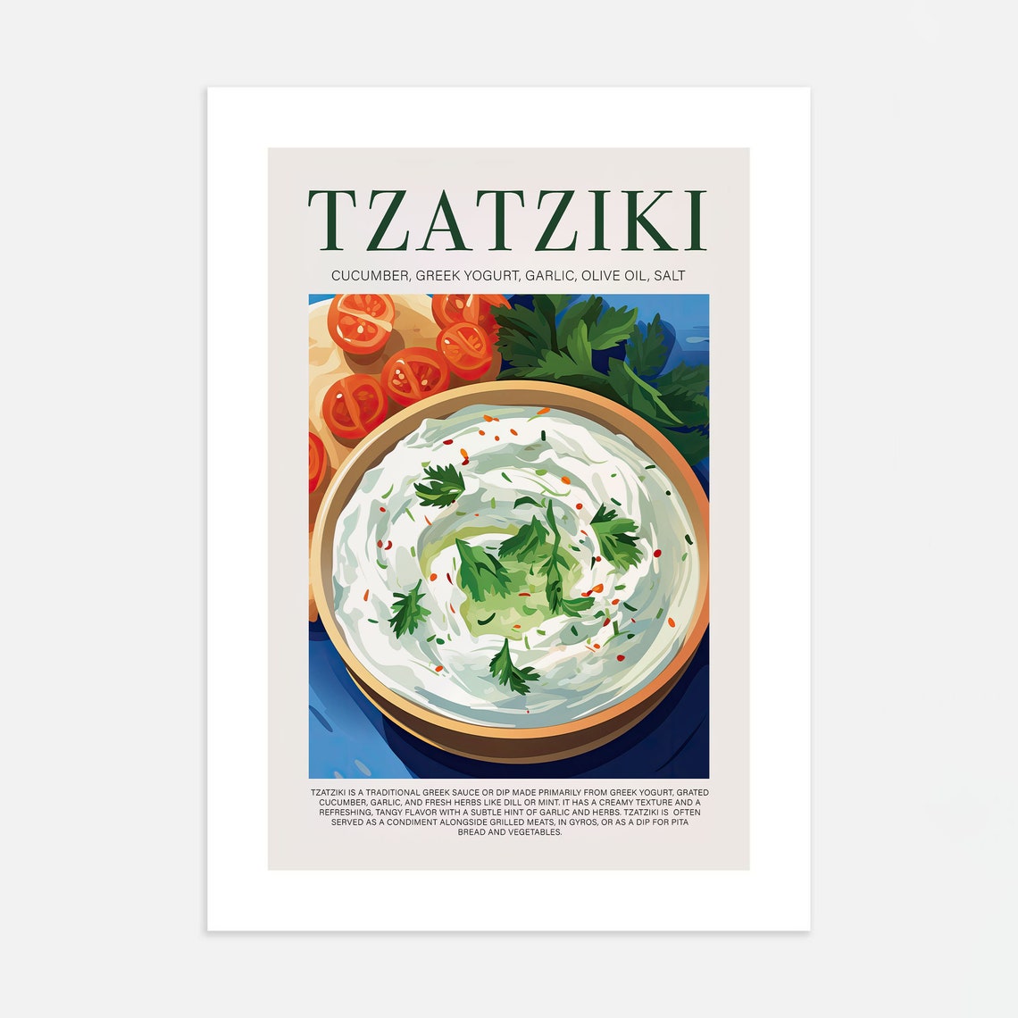 Tzatziki Greek Yogurt Dip Retro Kitchen Food Illustration Poster - Image 4