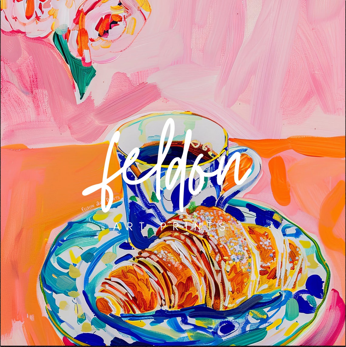 Colorful Coffee And Croissant Breakfast Plate Pop Painting Poster - Image 2