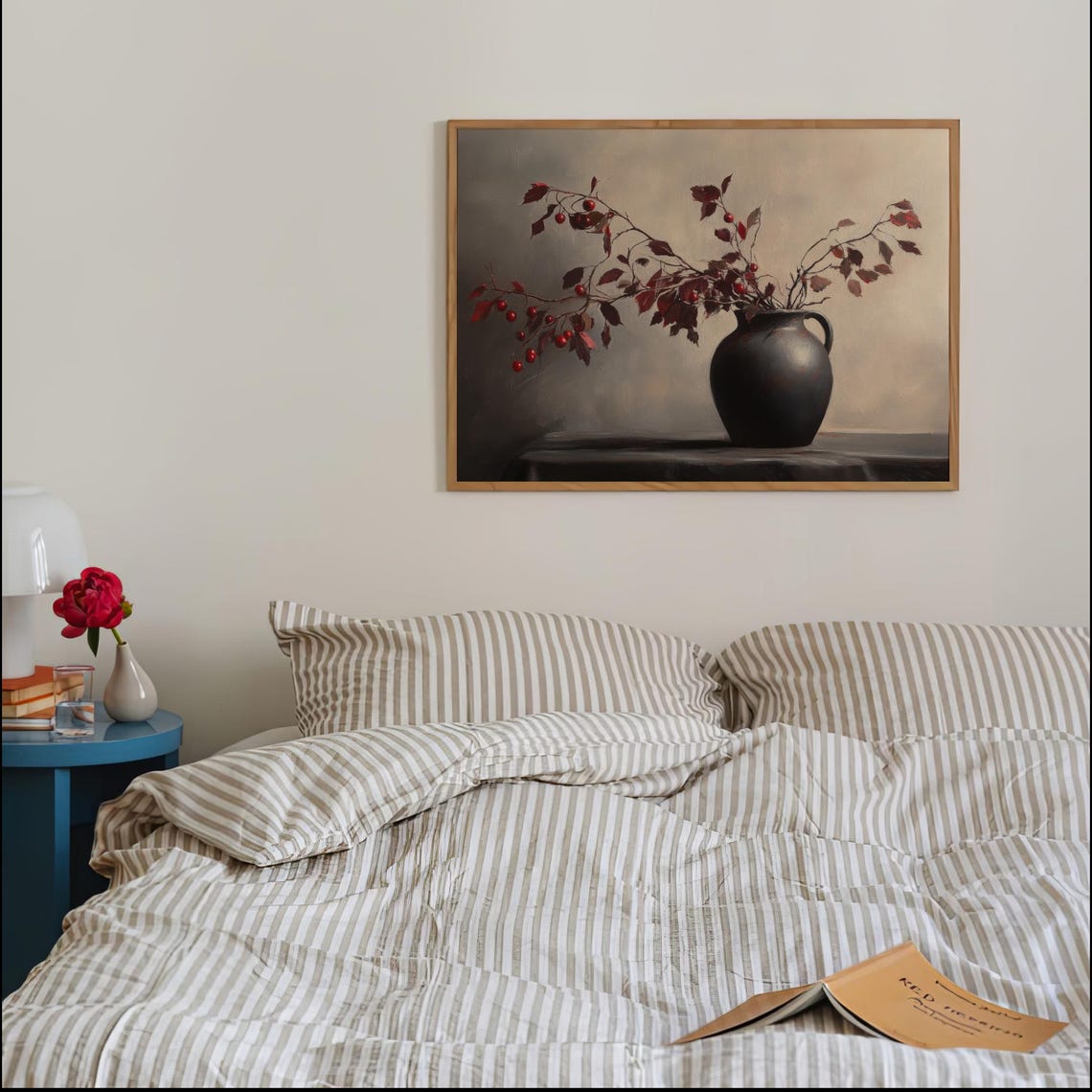 Burgundy Berry Stems Dark Ceramic Vase Moody Still Life Poster - Image 4