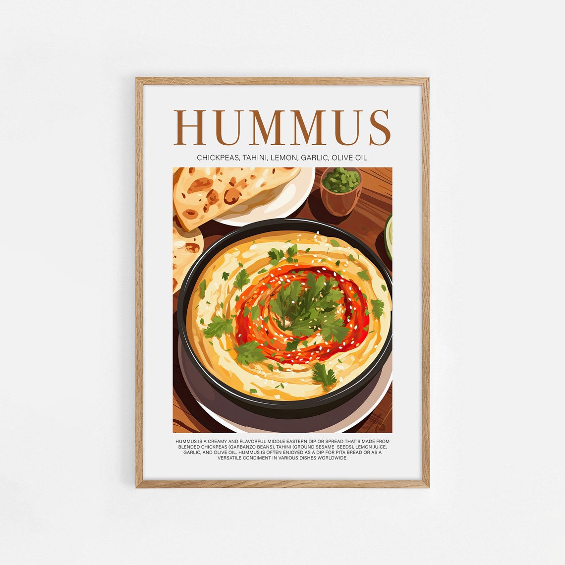 Hummus Middle Eastern Dip Retro Kitchen Food Illustration Poster