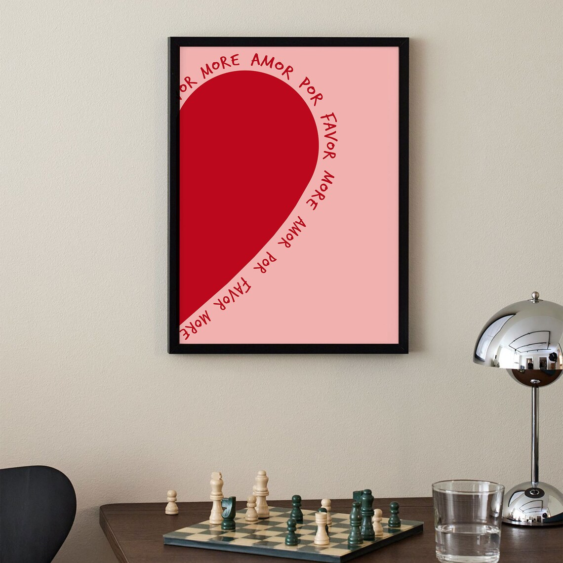 More Amor Por Favor Big Red Heart Spanish Love Quote Pink Poster - Image 2