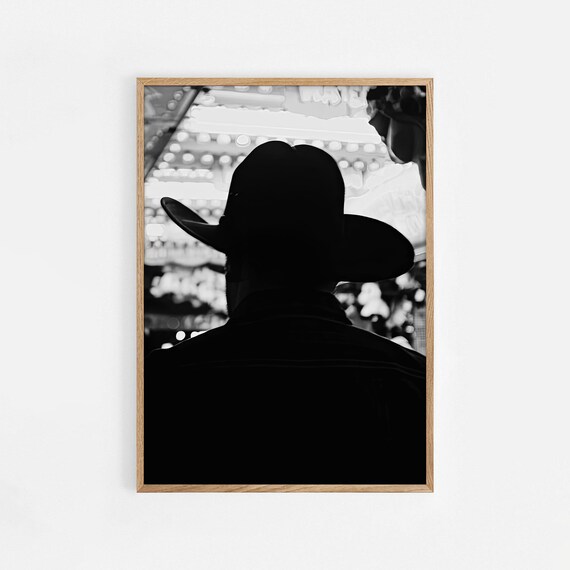 Cowboy Silhouette Black White Western Rodeo Photography Poster