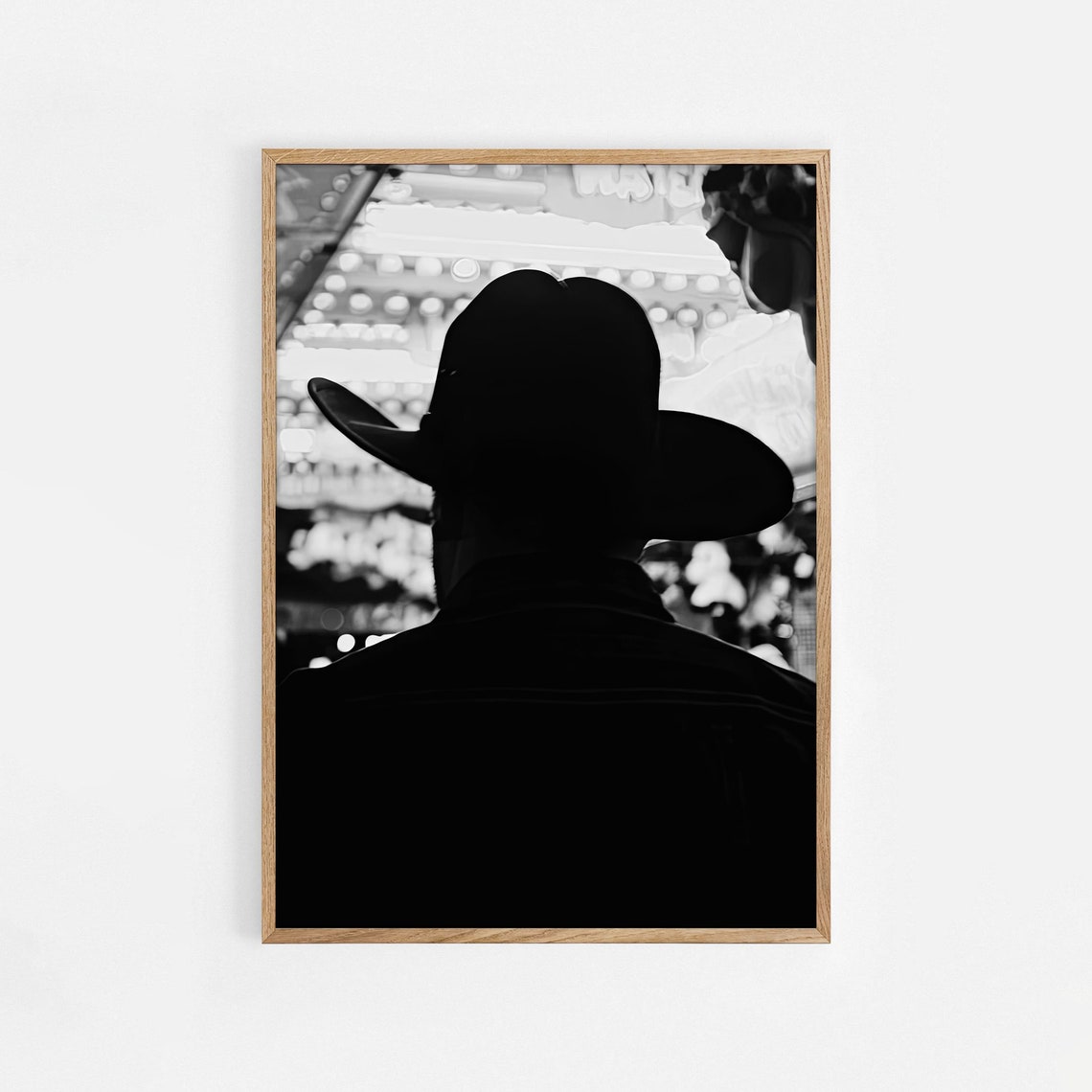 Cowboy Silhouette Black White Western Rodeo Photography Poster