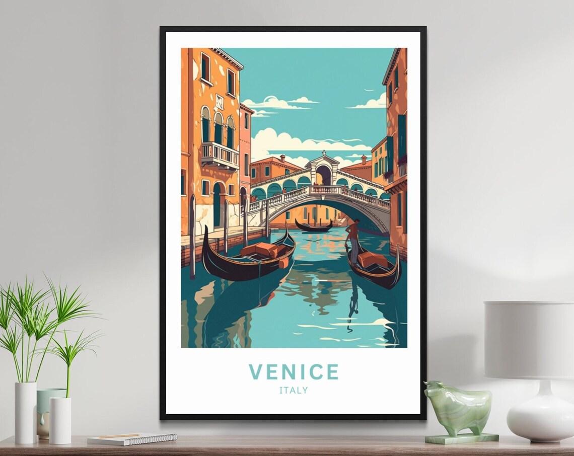 Venice Italy Grand Canal Gondola Ride Rialto Bridge Art Travel Poster
