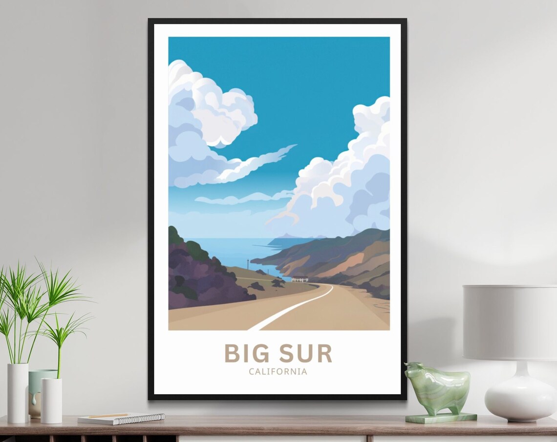 Big Sur California Coastal Road Rolling Hills Ocean View Poster