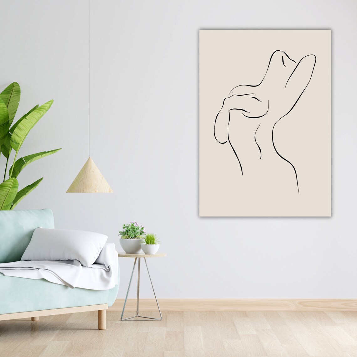 Minimalist Single Line Nude Figure Drawing Beige Modern Art Wall Poster - Image 5