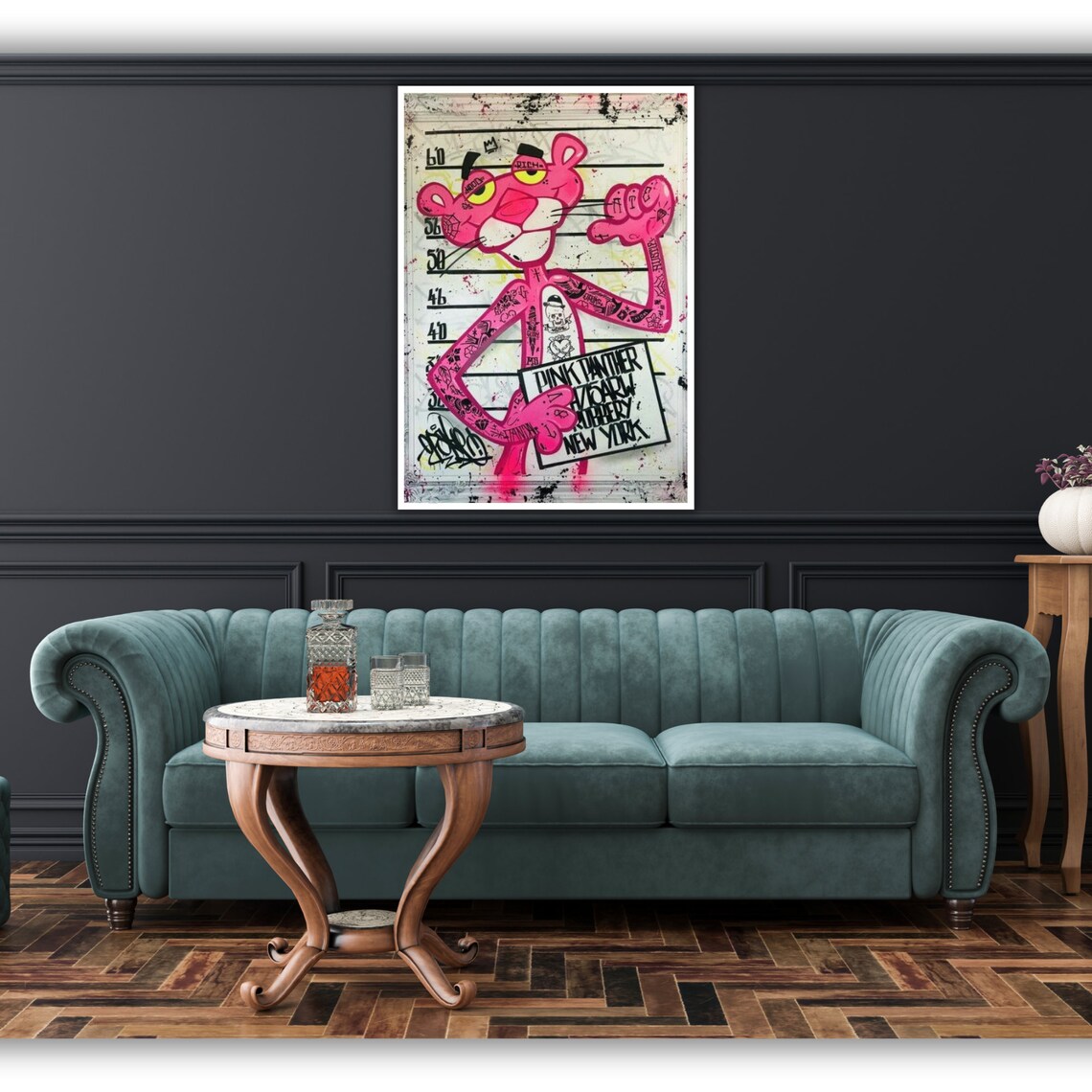 Pink Panther Graffiti Mugshot Tattooed New York Street Art Poster - Image 4