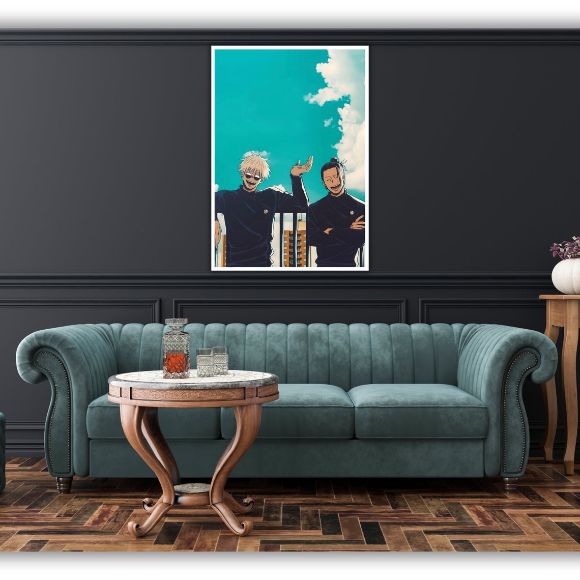 Gojo Satoru Geto Suguru Friends Teal Sky Anime Manga Art Poster - Image 3