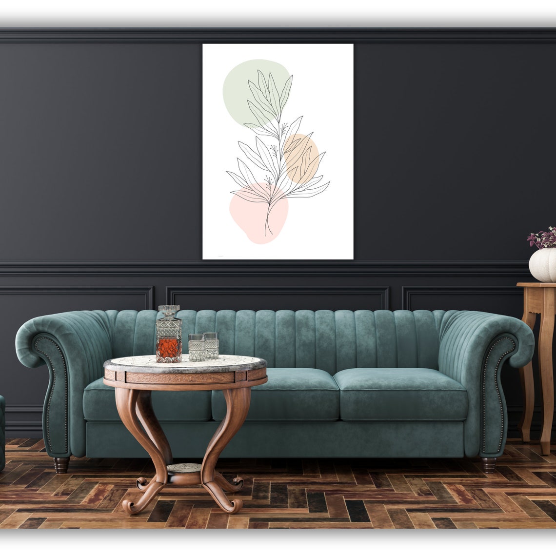 Leafy Branch Line Art Minimalist Botanical Pastel Decor Poster - Image 2