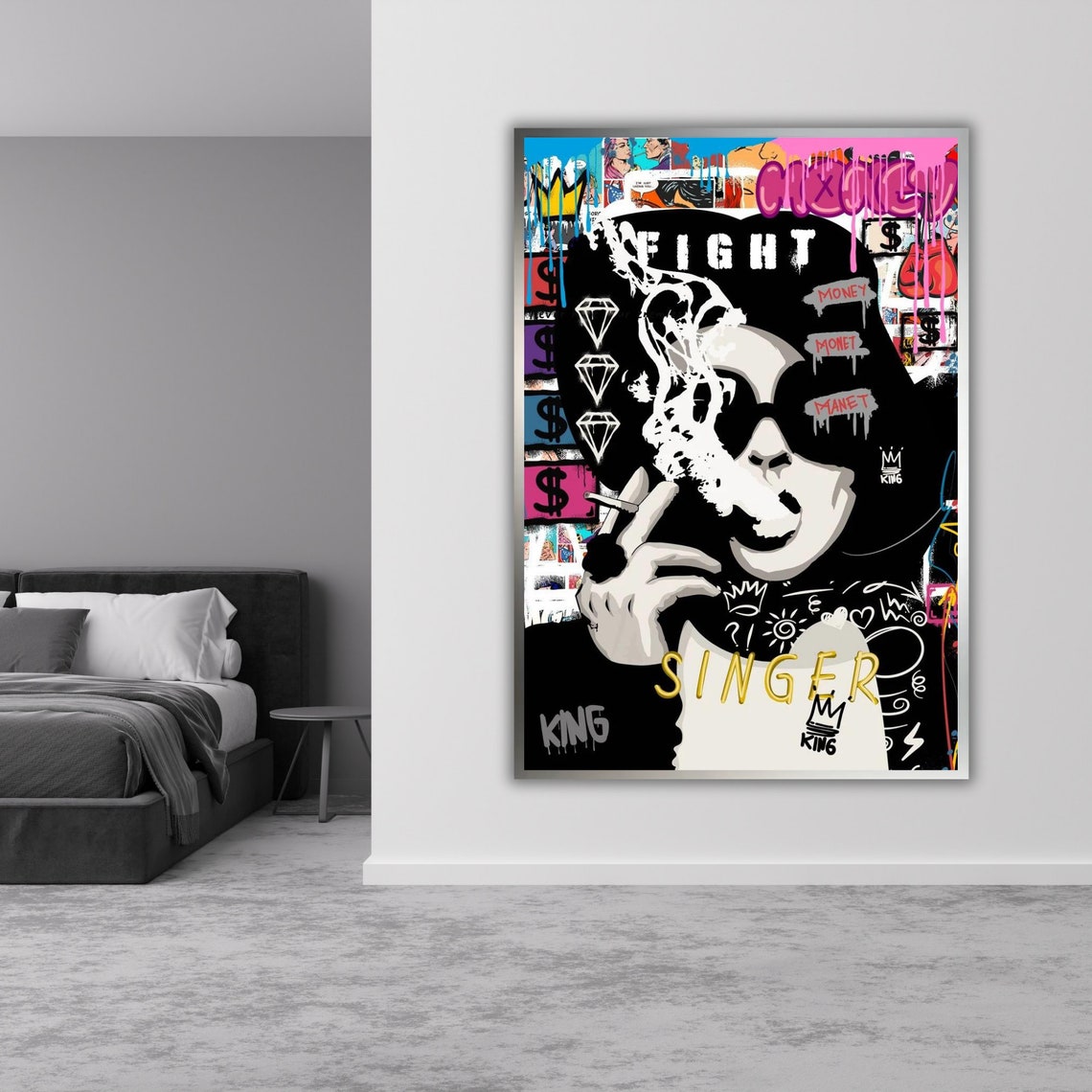 Pop Art Singer Portrait Sunglasses Cigarette Money Graffiti Poster - Image 4