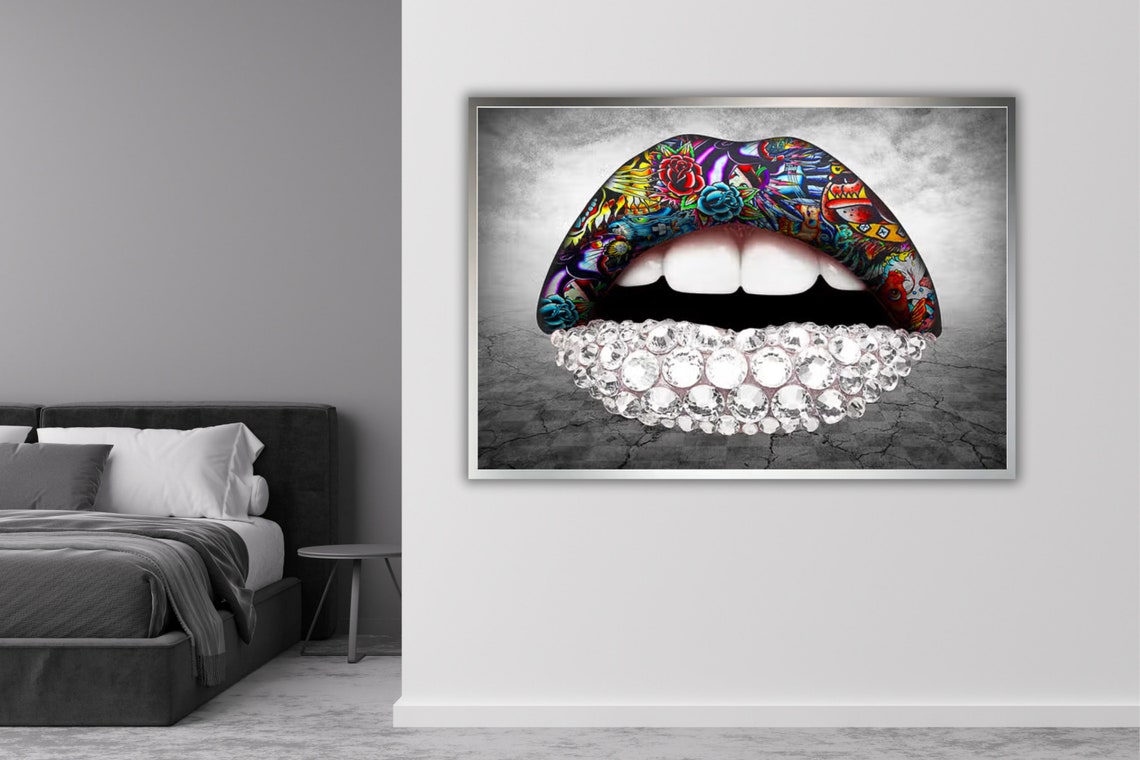 Tattoo Lips Diamond Encrusted Colorful Pop Art Bold Beauty Poster - Image 4
