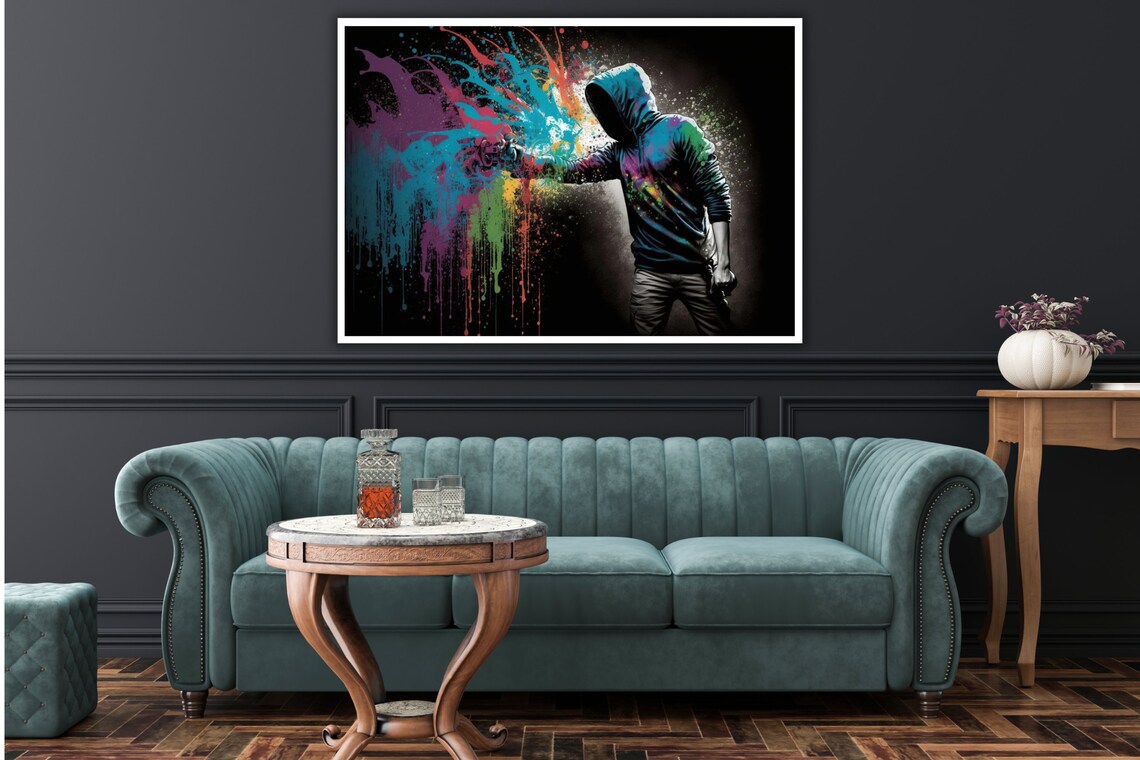 Hooded Graffiti Artist Spray Paint Color Burst Street Art Wall Poster - Image 3