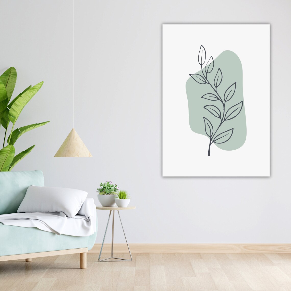 Minimalist Sage Green Leaf Branch Line Art Botanical Wall Poster - Image 5