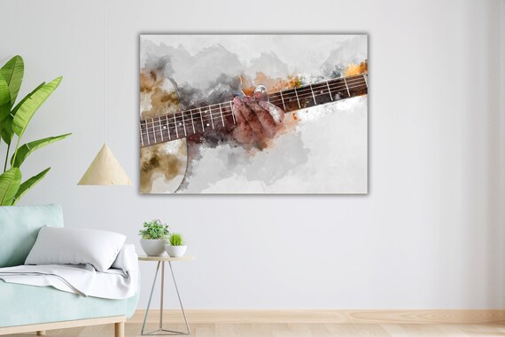 Hands Playing Guitar Watercolor Painting Warm Sepia Music Art Poster
