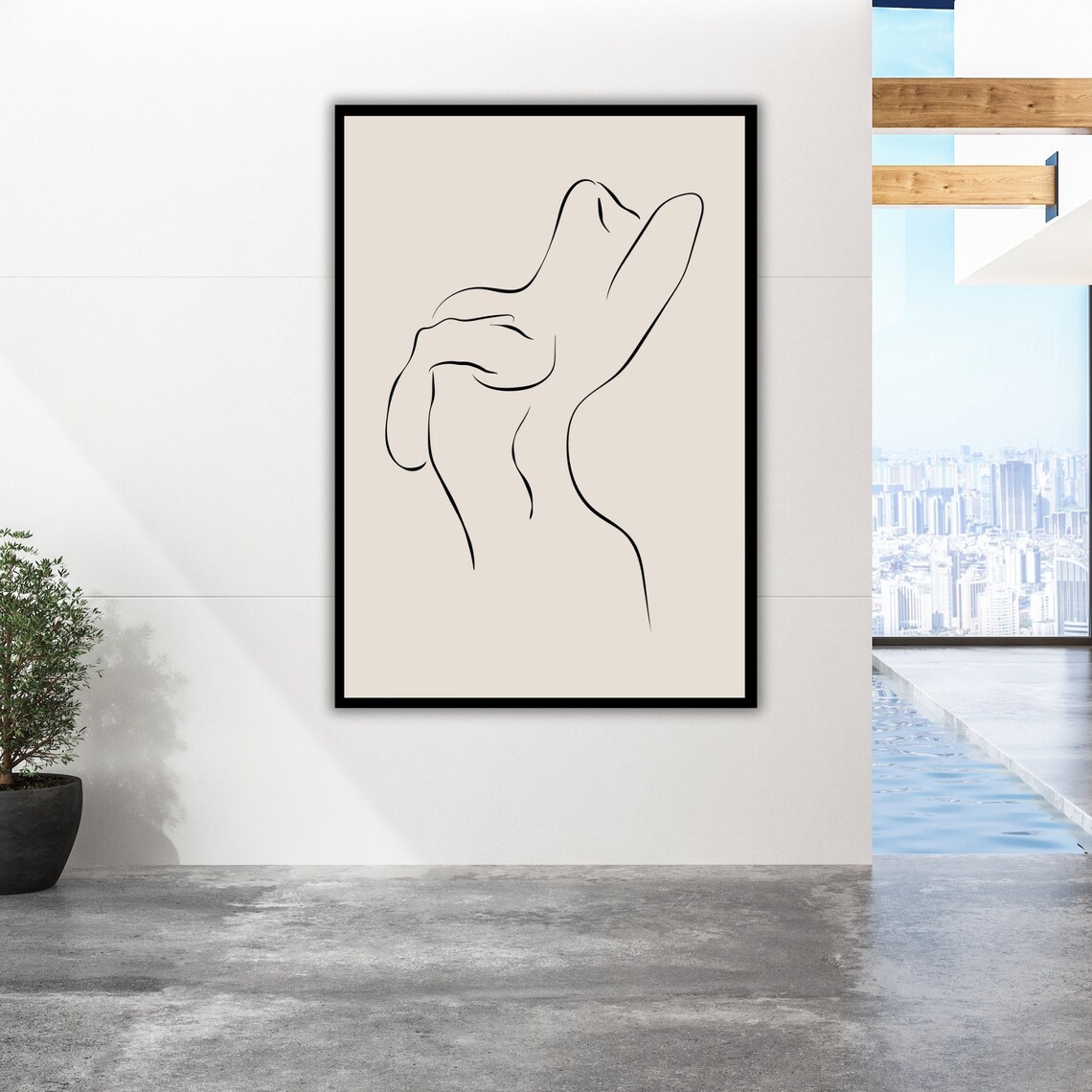 Minimalist Single Line Nude Figure Drawing Beige Modern Art Wall Poster - Image 3