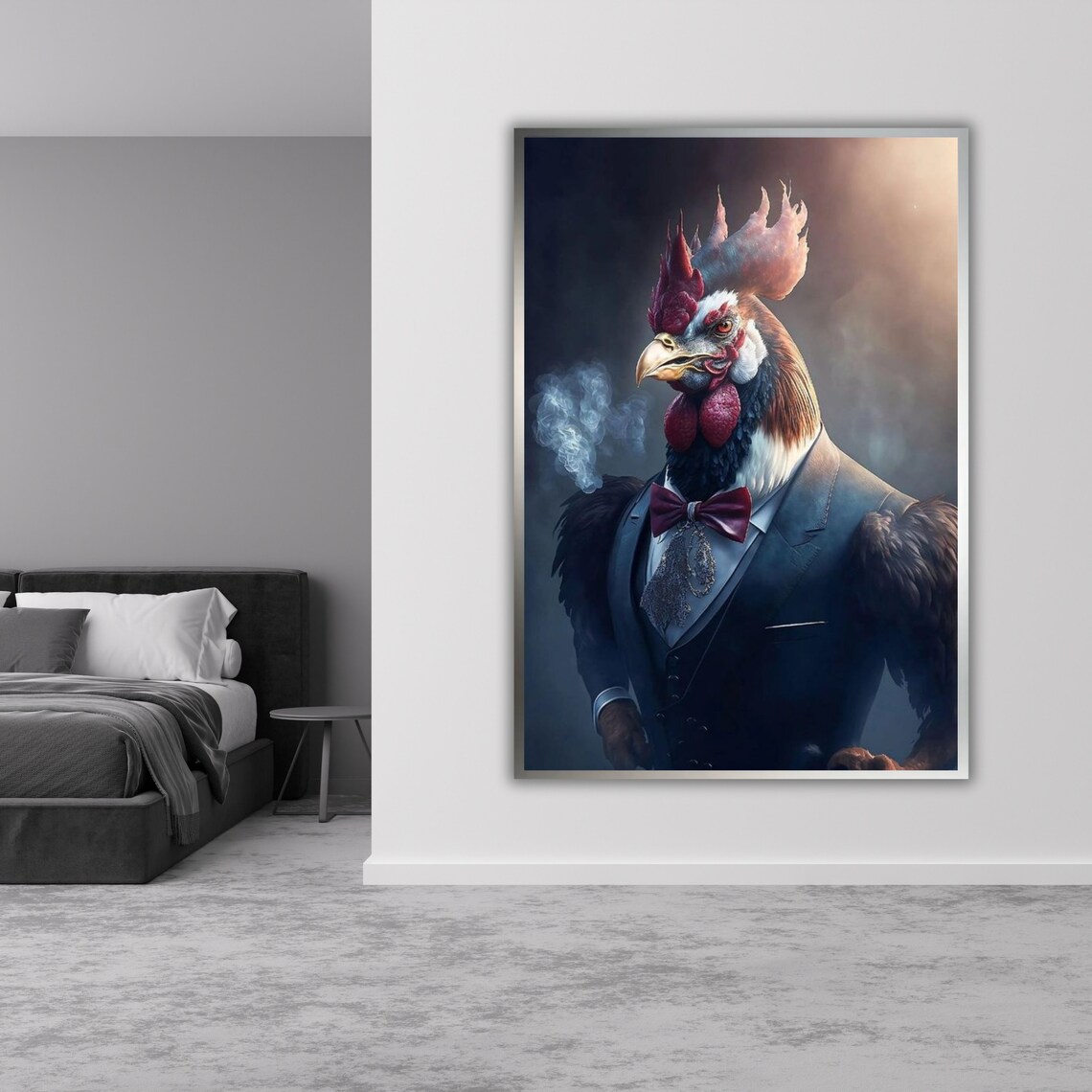 Tuxedo Rooster Portrait Gentleman Chicken Bow Tie Animal Art Poster - Image 3