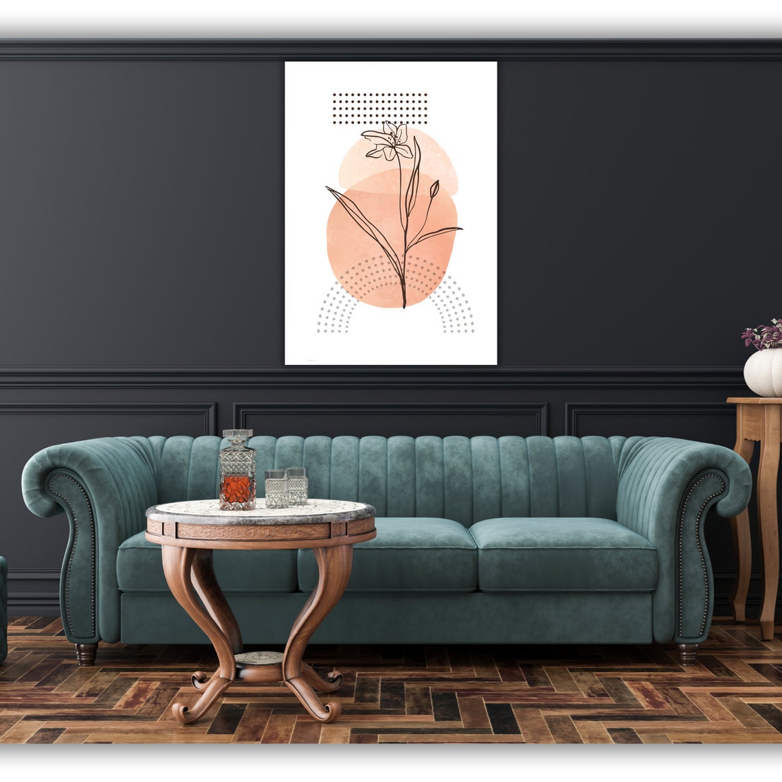 Minimalist Lily Line Art Terracotta Shapes Elegant Floral Poster - Image 2