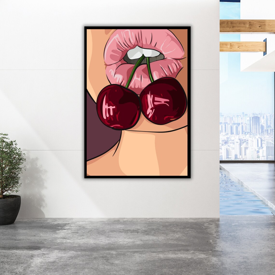 Sweet Cherry Wall Art Woman Art Print Home Decor Painting Cherry Wall Decor Artwork - Image 3