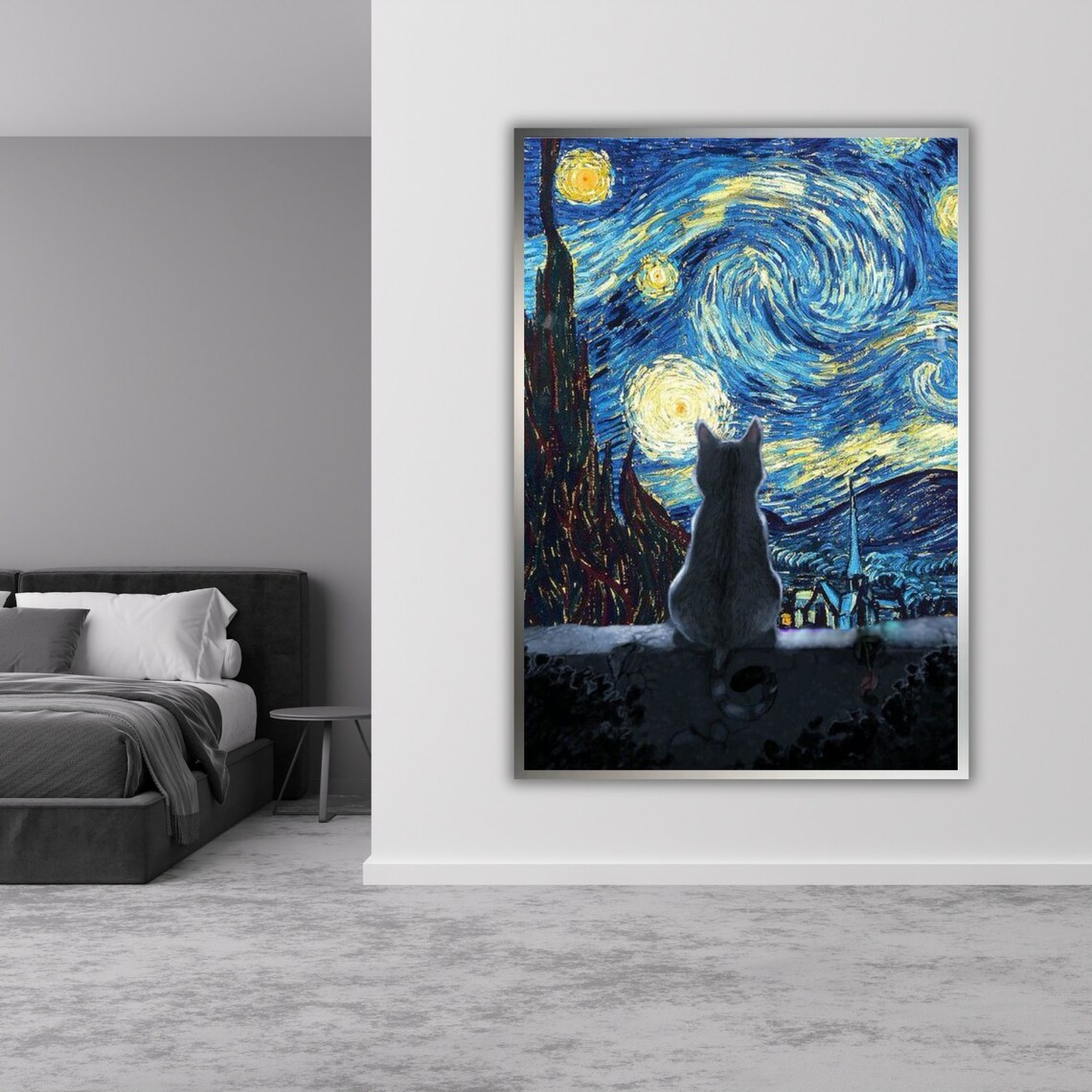 Van Gogh Starry Night Black Cat Silhouette Classic Art Cat Lover Poster - Image 3