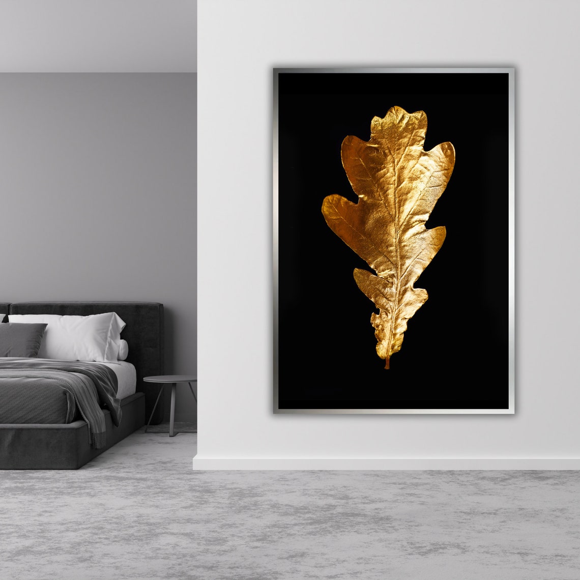 Gold Leaf Oak Leaf Black Background Luxury Metallic Art Wall Poster - Image 3