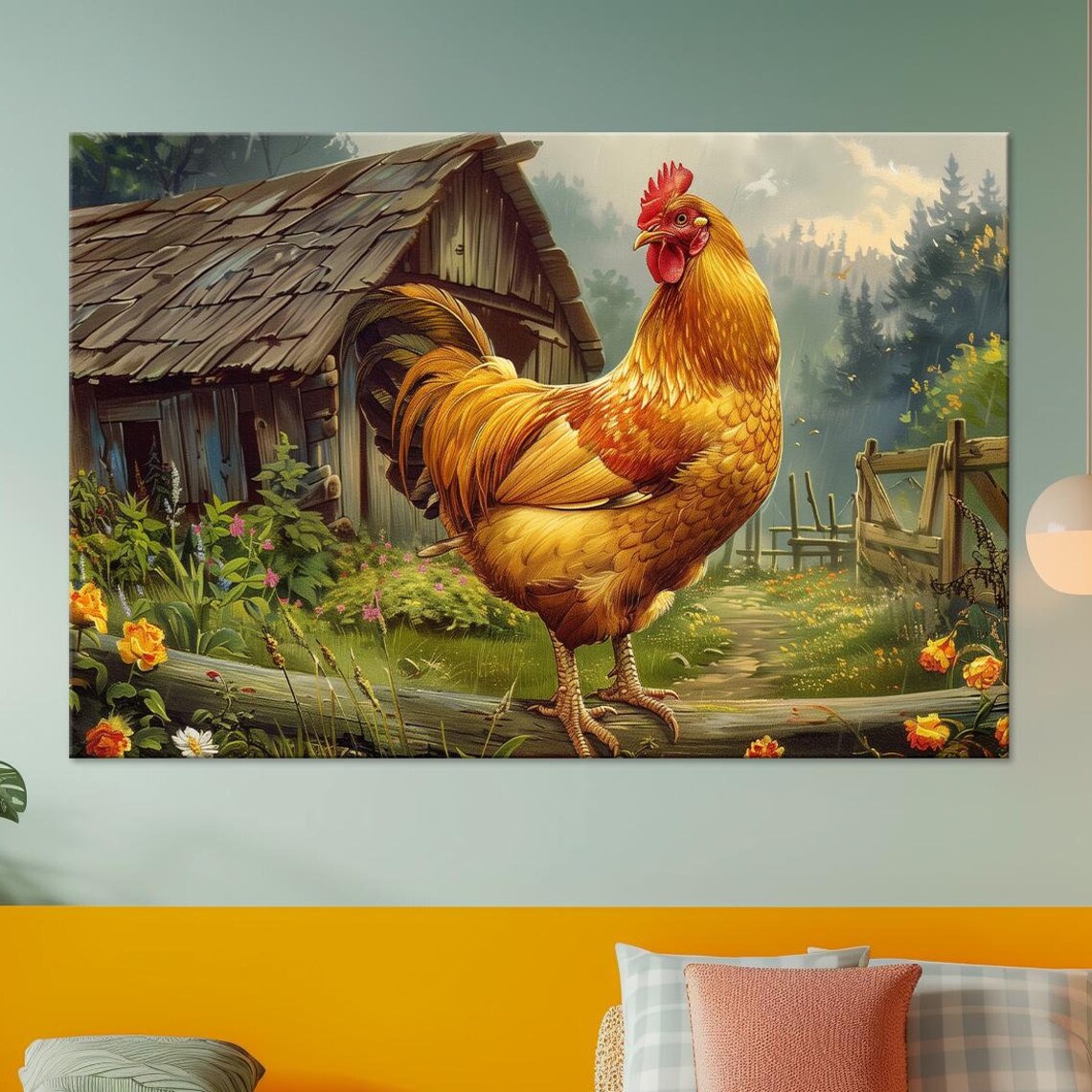 Rustic Rooster, Country Cottage Kitchen Art Print