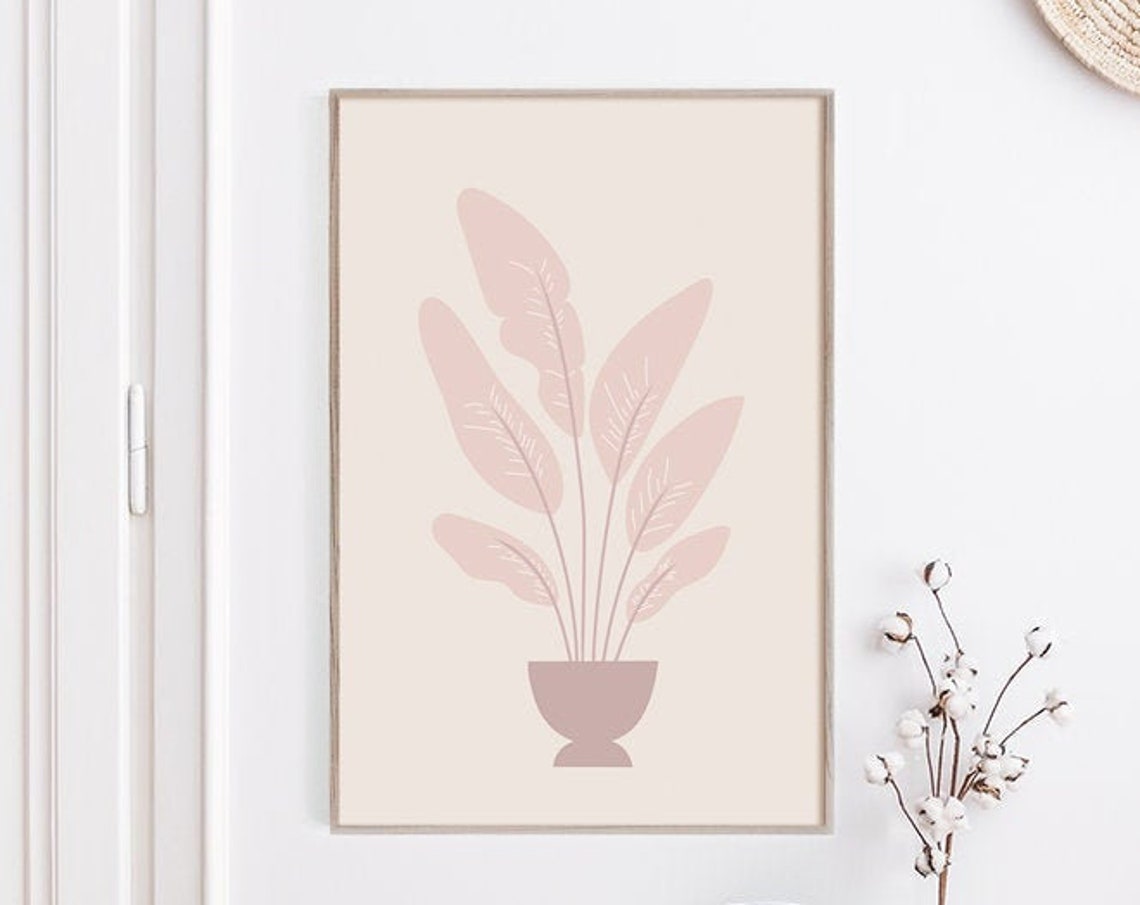 Blush Pink Potted Plant Minimalist Botanical Illustration Wall Art - Image 3