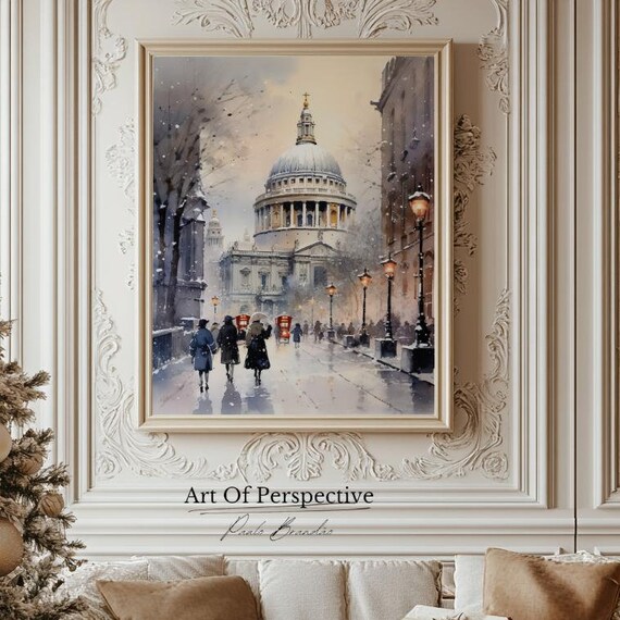 Vintage St Pauls Cathedral Winter Cityscape Oil Painting