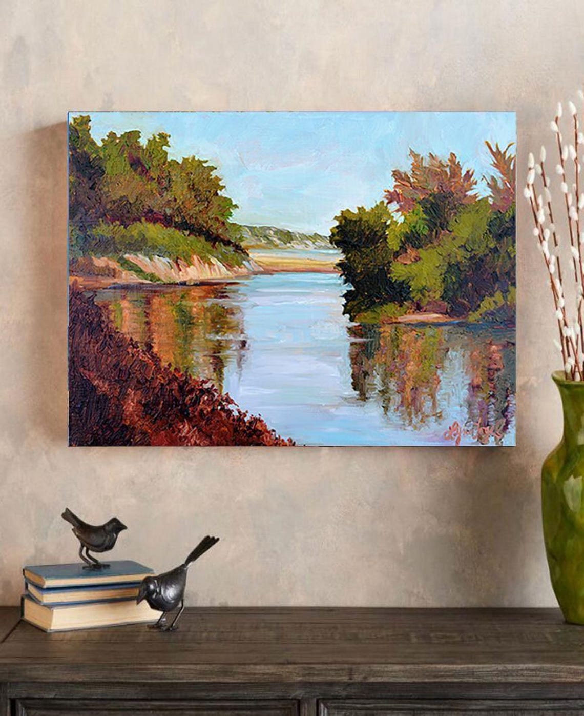 Goleta Beach Tranquil Estuary Reflections Coastal Painting Poster - Image 4