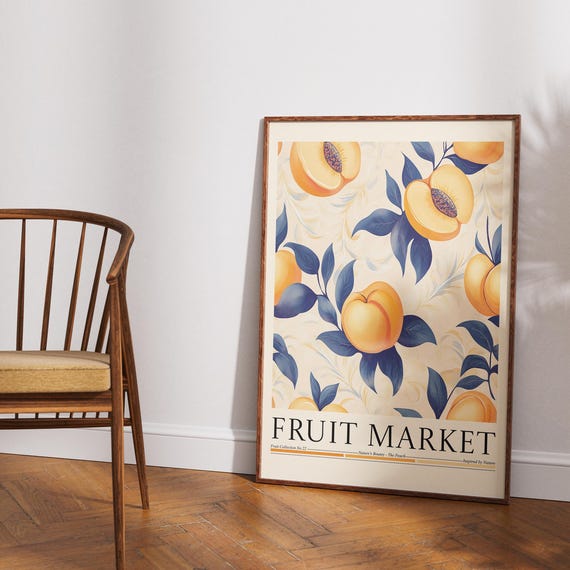 Peach Fruit Market, Modern Abstract Kitchen Art Print