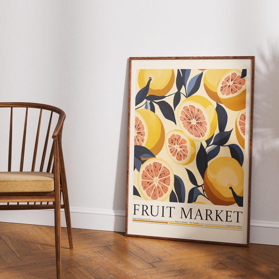 Pomelo Fruit Market, Modern Abstract Kitchen Art Print