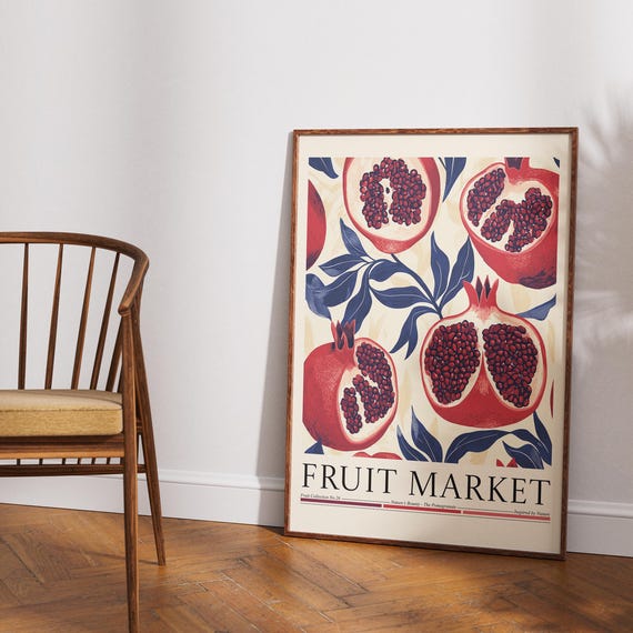 Pomegranate Fruit Market Poster, Modern Abstract Fruit