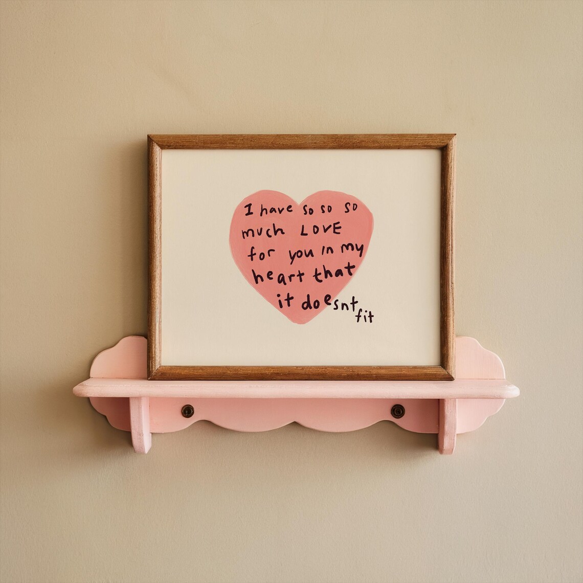 Pink Heart Handdrawn Typography Poster, Minimalist