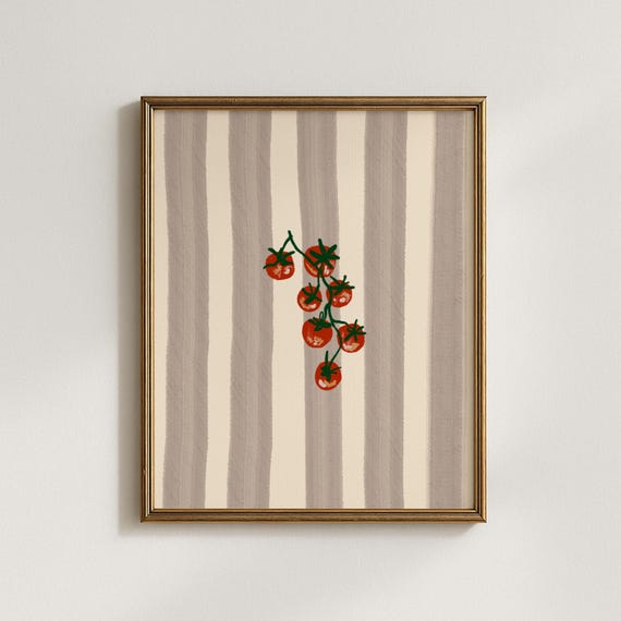 Tomato Poster Mediterranean Print Grey Stripe Vintage Italy Kitchen Wall Art