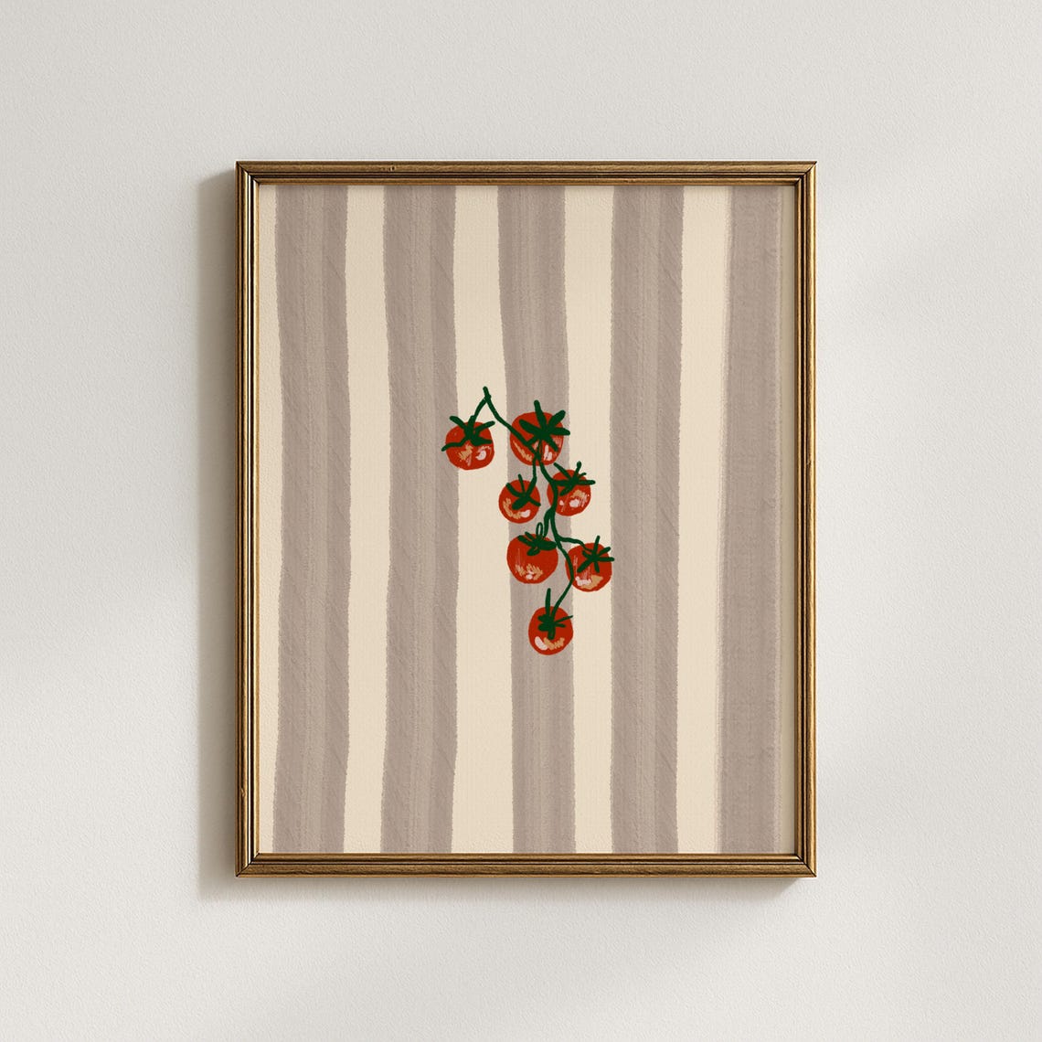 Cherry Tomatoes On Vine Striped Background Kitchen Art Poster