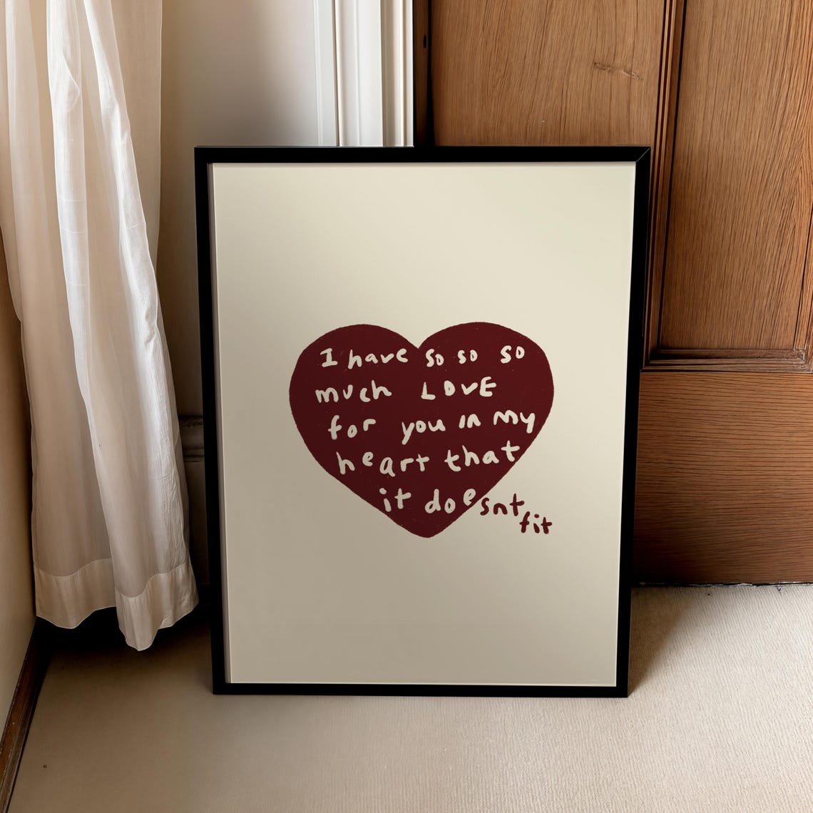 Red Heart Handdrawn Typography Poster Minimalist Home Decor Vertical