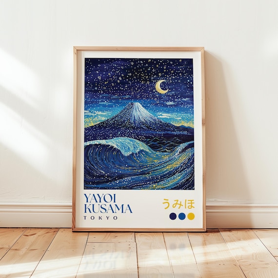 Yayoi Kusama Inspired Mountain Print Japanese Crescent Moon Art