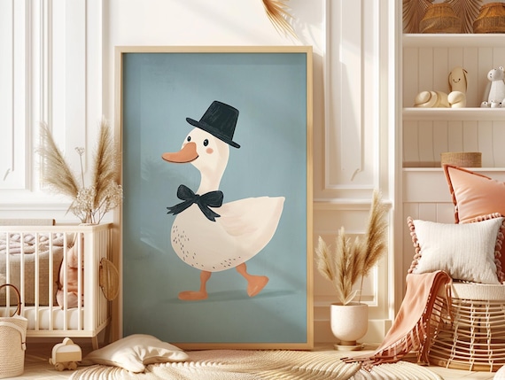 Dapper Duck in Top Hat and Bow Tie Funny Kids Room Art Poster