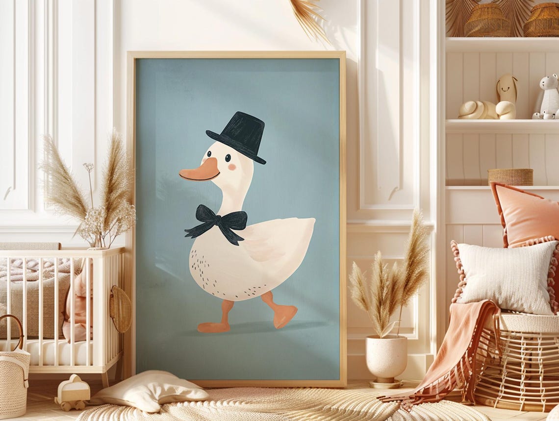 Dapper Duck in Top Hat and Bow Tie Funny Kids Room Art Poster