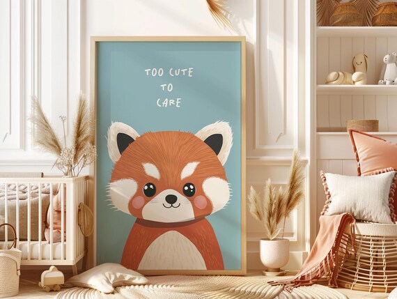 Too Cute To Care Red Panda Quote Adorable Kids Nursery Poster
